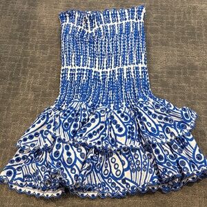 Blue and White Strapless Dress